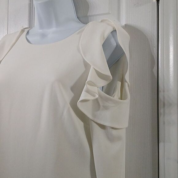Calvin Klein white cold shoulder long sleeve formal wedding dress Sz 8 EUC - Picture 4 of 8